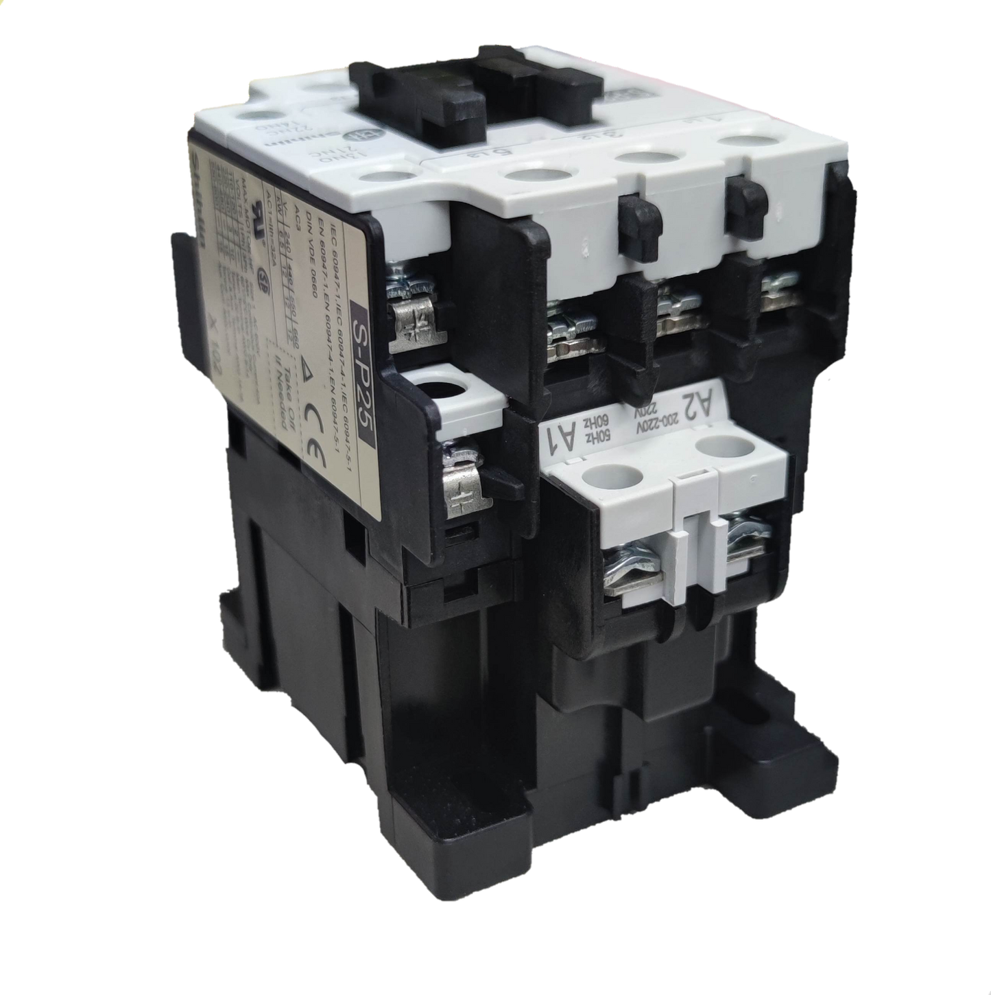 Shihlin Magnetic Contactor 25A 220V electrical component with black and white housing for industrial use