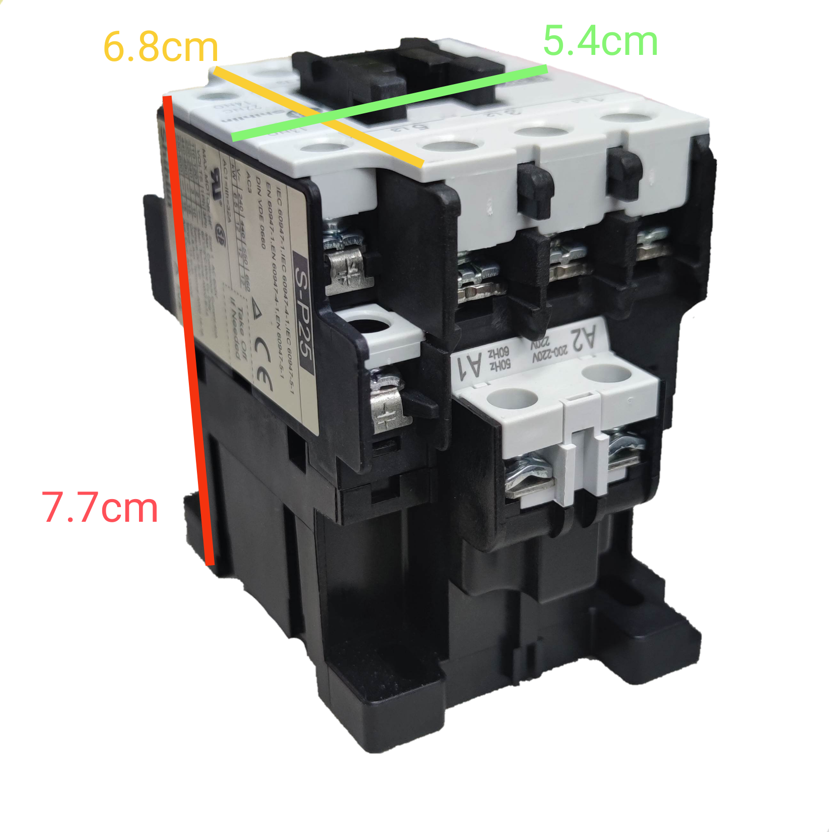 Shihlin Magnetic Contactor 25A 220V electrical component with black and white casing and labeled terminals