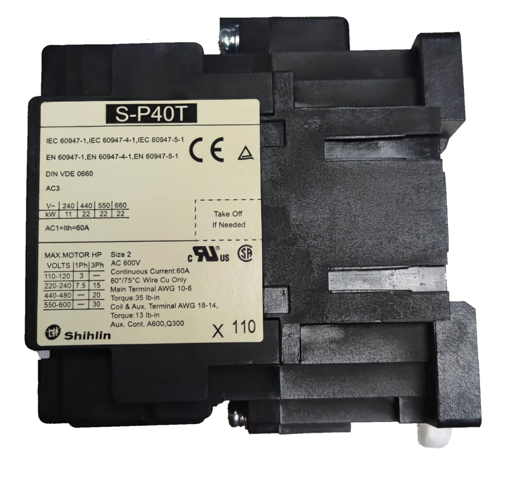 Shihlin Magnetic Contactor 40A 220V black electrical component with technical specifications label