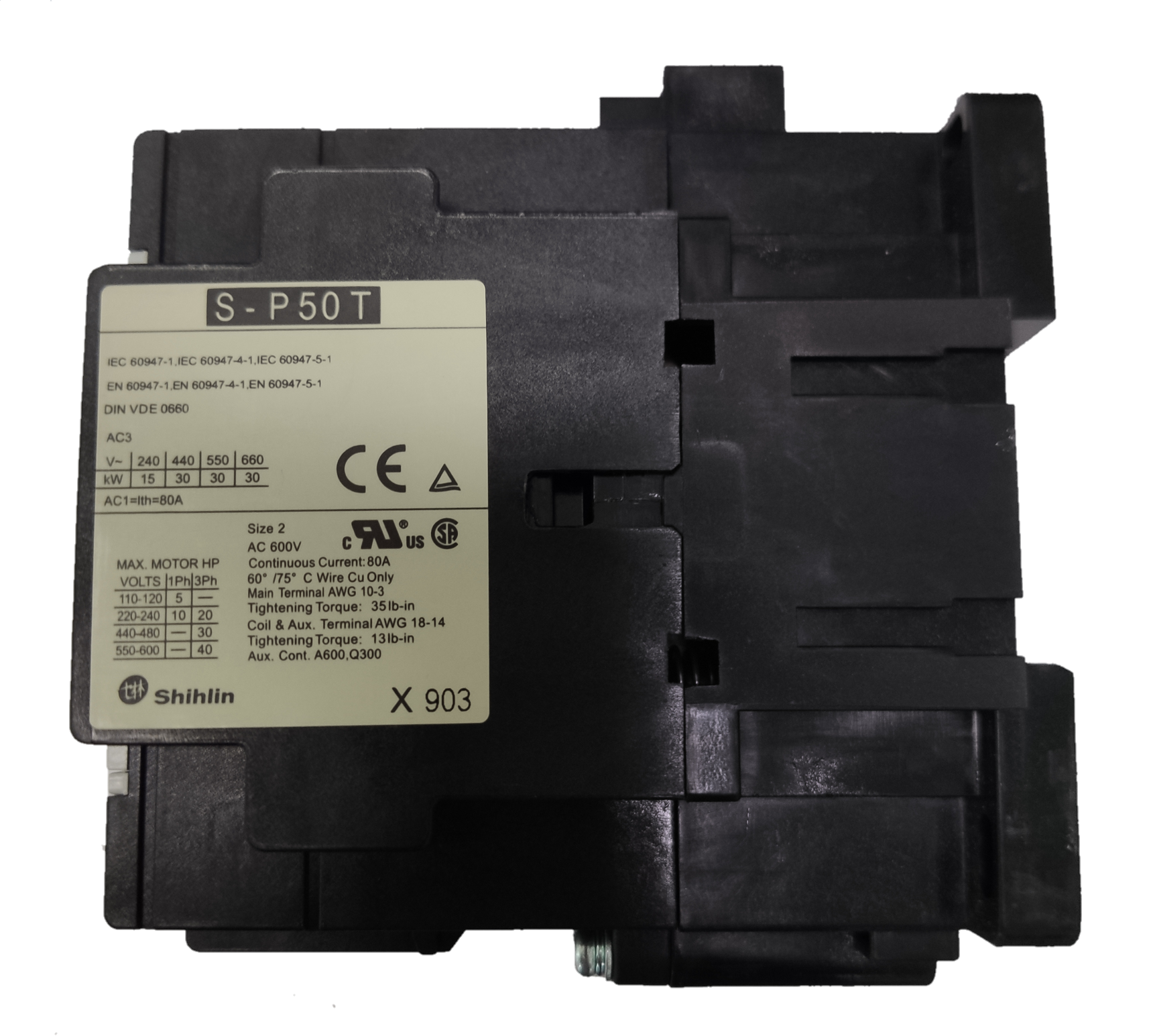 Shihlin Magnetic ContactorS-P50T black industrial power switch component with technical label