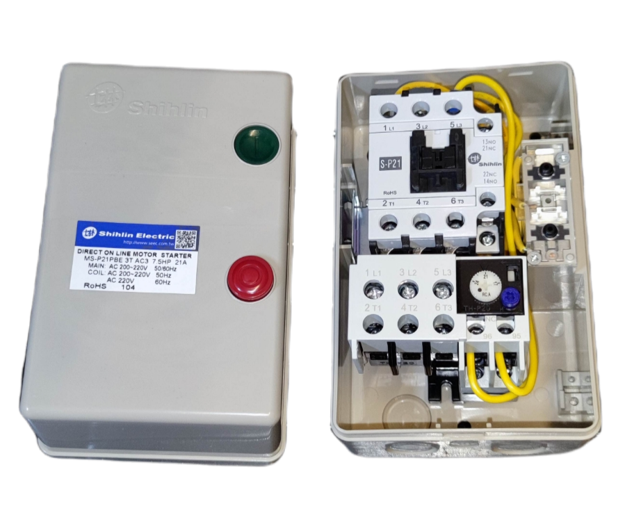 Shihlin magnetic starter 21A 3 phase with control buttons and internal wiring for motor applications