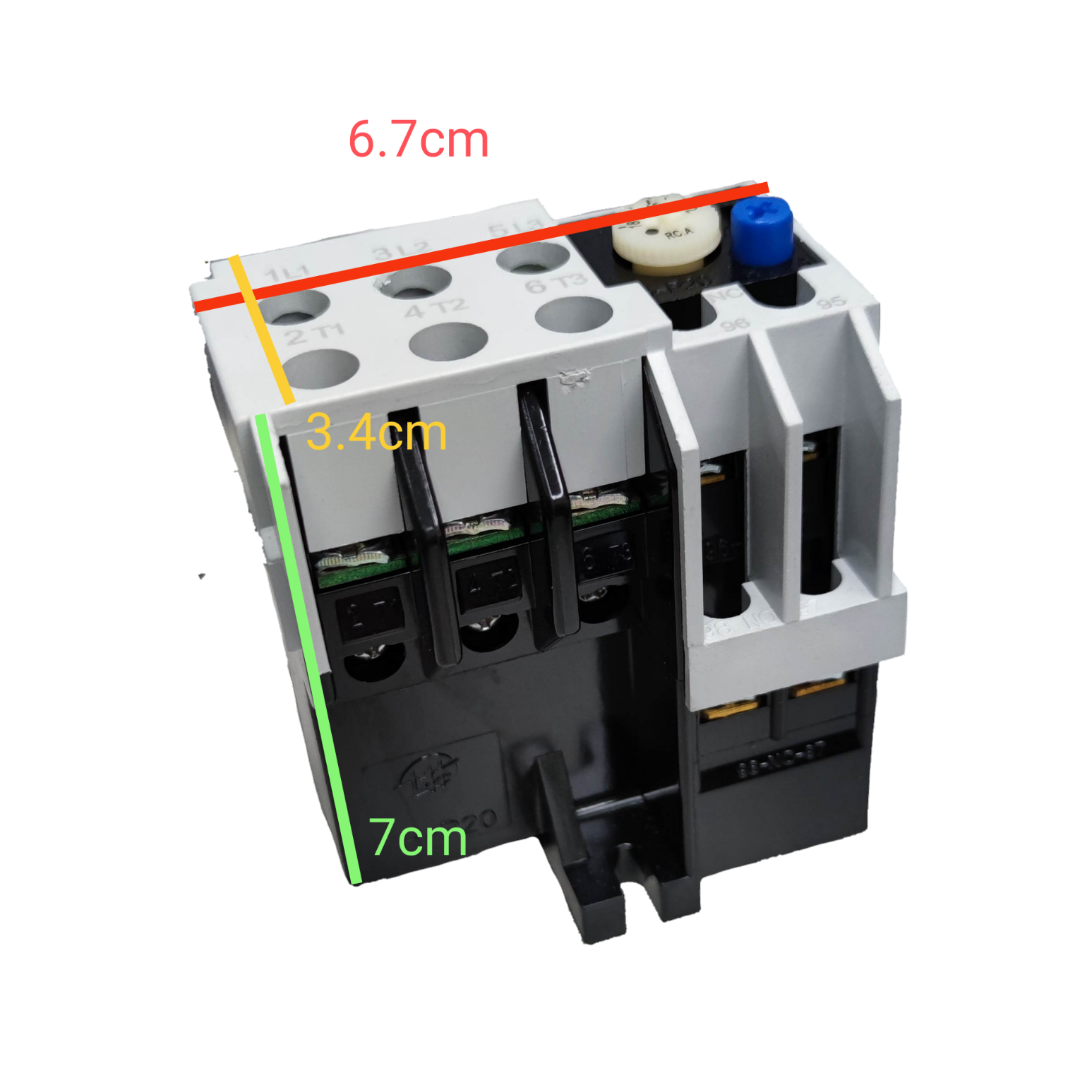 Close-up of Shihlin Overload Relay 15A electrical component with black and white casing
