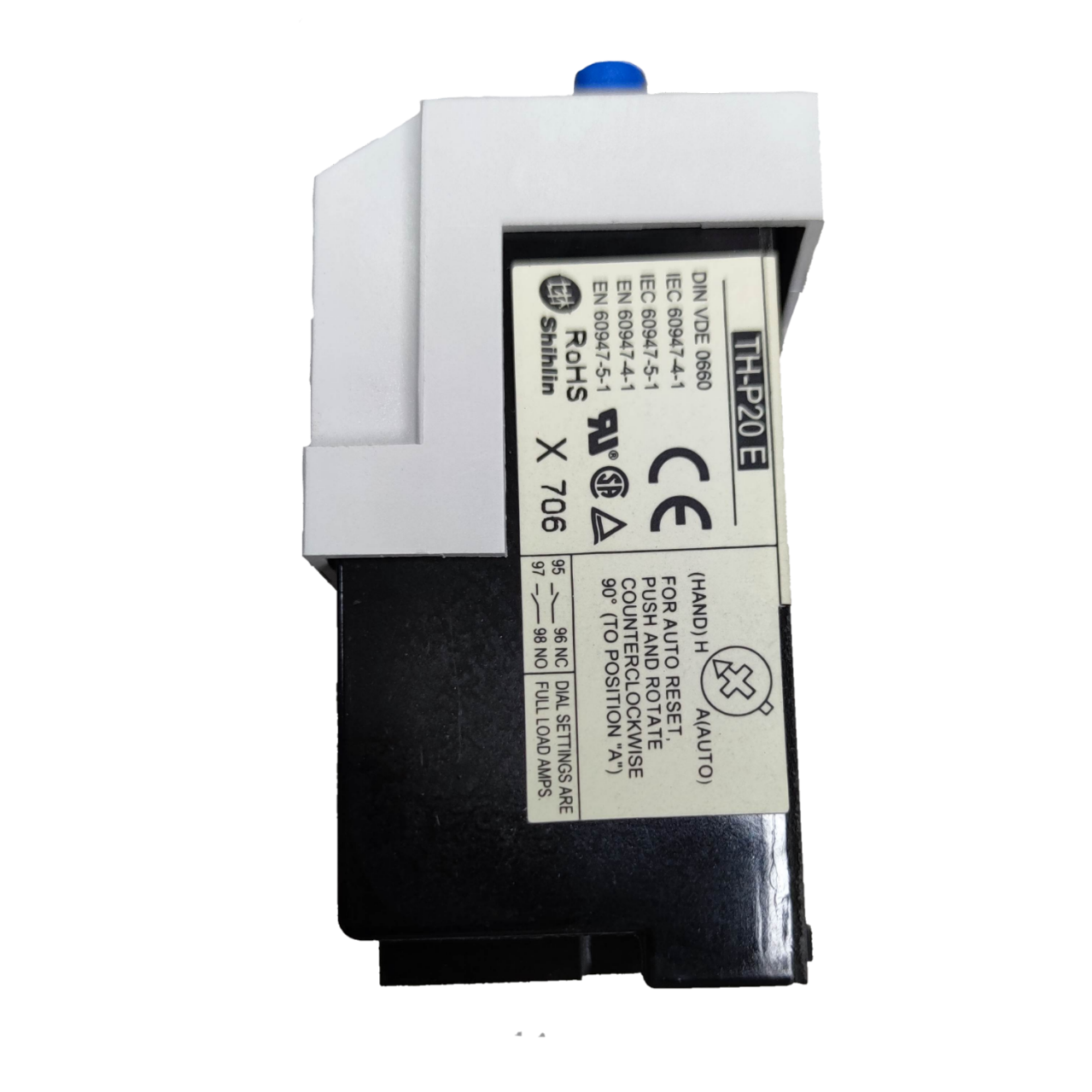 Shihlin Overload Relay 15A electrical circuitry part with white and black casing and label