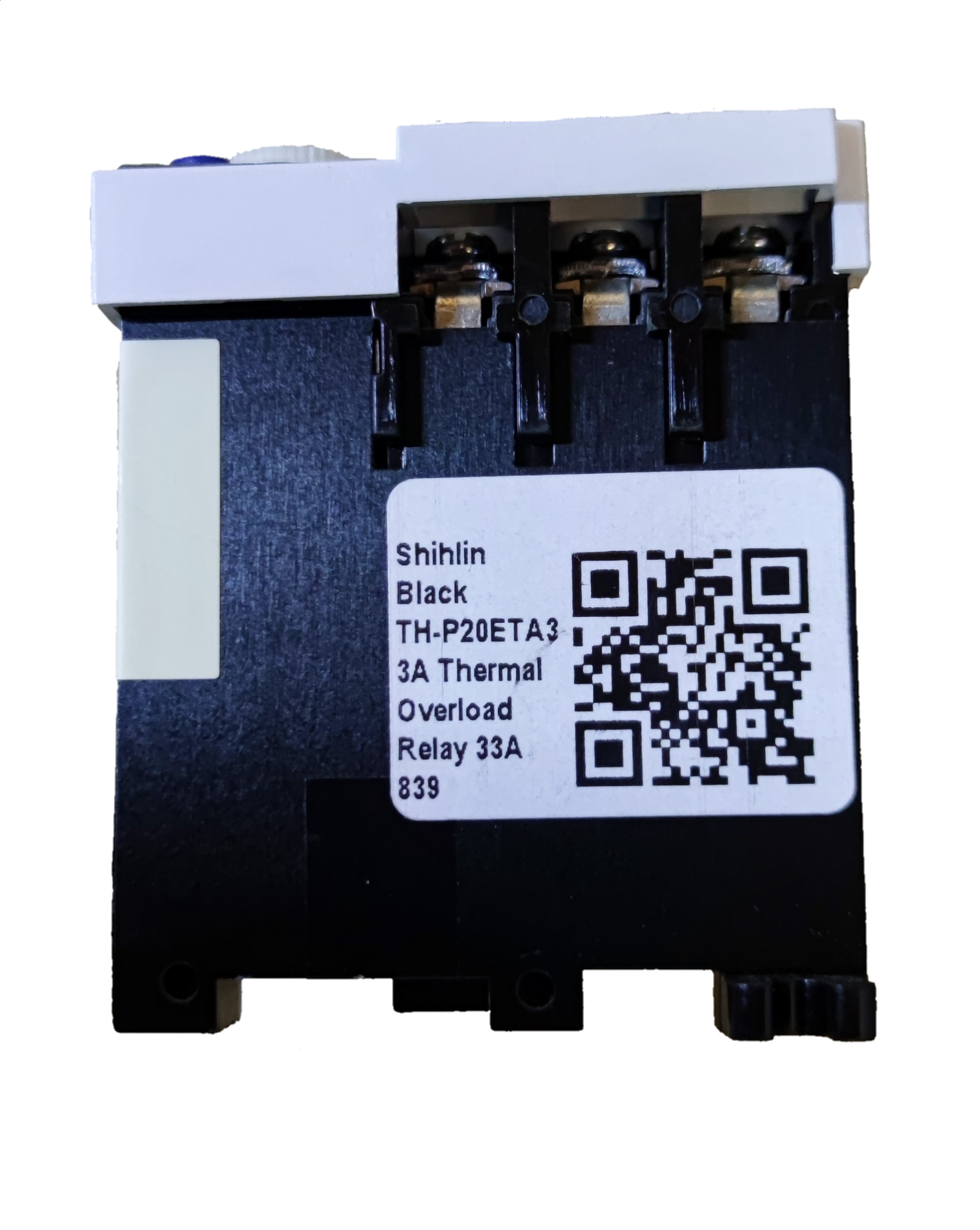 SHIHLIN Overload Relay 33A electrical circuitry part with black and white design and QR code label