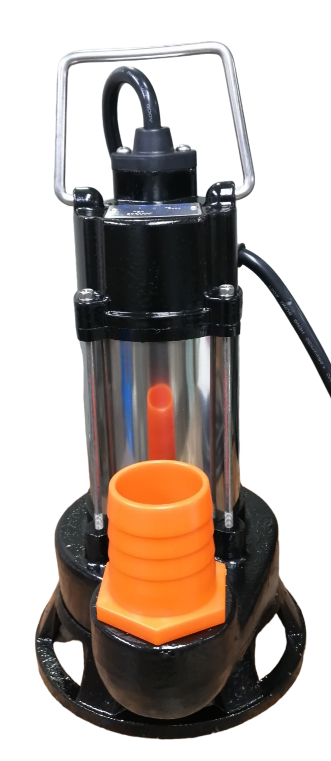 Showfou Taiwan Sewage Submersible Pump 220V with black and silver body and orange outlet