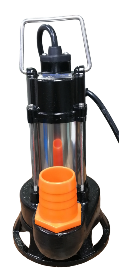 Showfou Taiwan Sewage Submersible Pump 220V with black and silver body and orange outlet