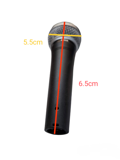 Shure Microphone Condenser black handheld microphone showing dimensions 5.5cm head and 6.5cm body length