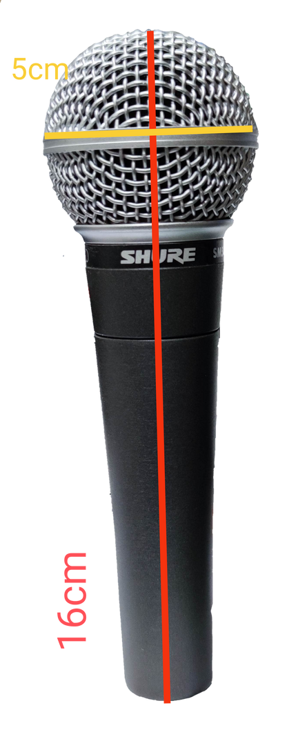 Himel microphone with microphone holder featuring a 5cm wide head and 16cm long body in black