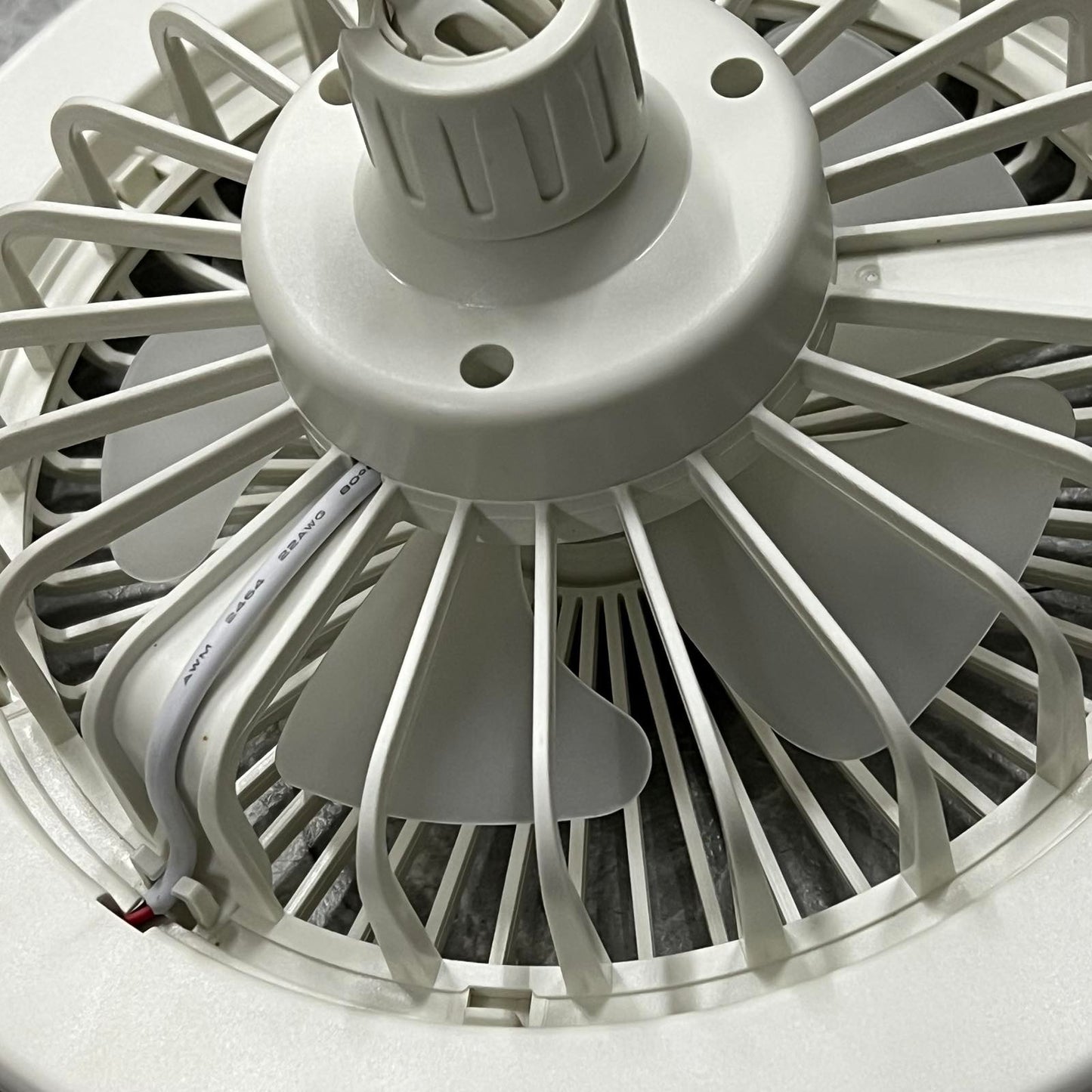 Close-up view of Shuta LED Light with Fan and Fragrance Scent showing fan blades and protective casing
