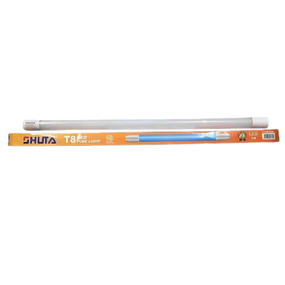 Shuta T8 LED Tube Light 9W Double Ended with packaging on black background