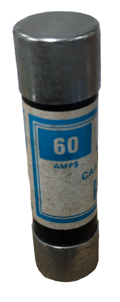 Swan 60A Cartilage Fuse 250V electrical component with metal caps and labeled amp rating