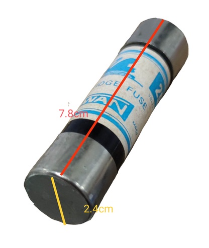 Swan 60A Cartilage Fuse 250V electrical component with metal end caps and rated dimensions
