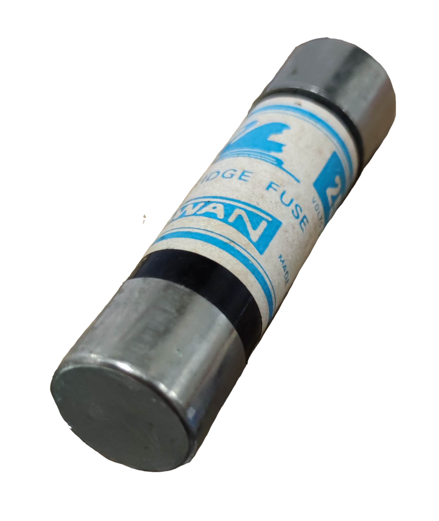 Swan 60A Cartilage Fuse 250V electrical circuitry part with metal end caps and blue label