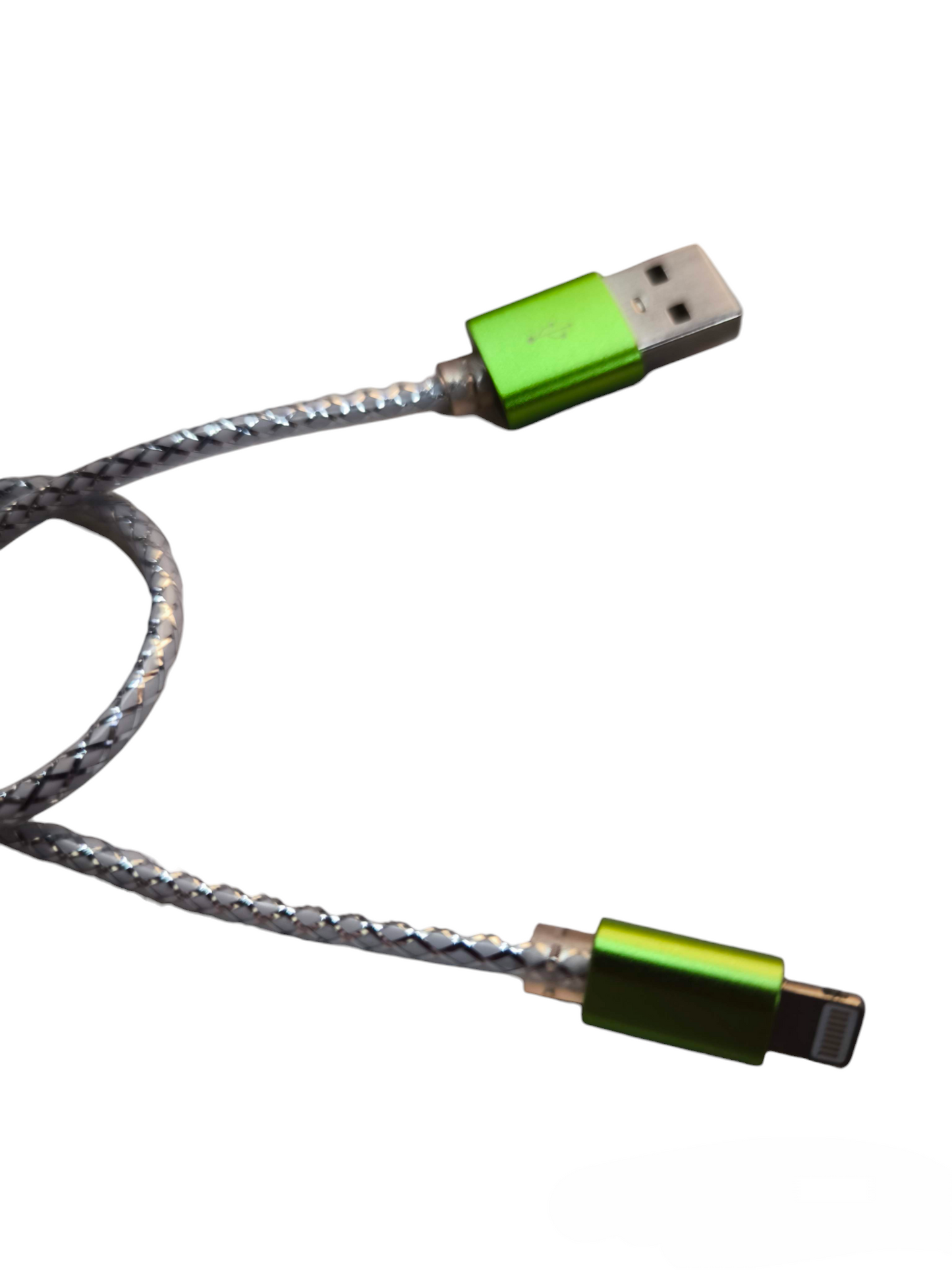 Smart Phone Charging Cord Lighting to USB with green connectors and braided cable from China
