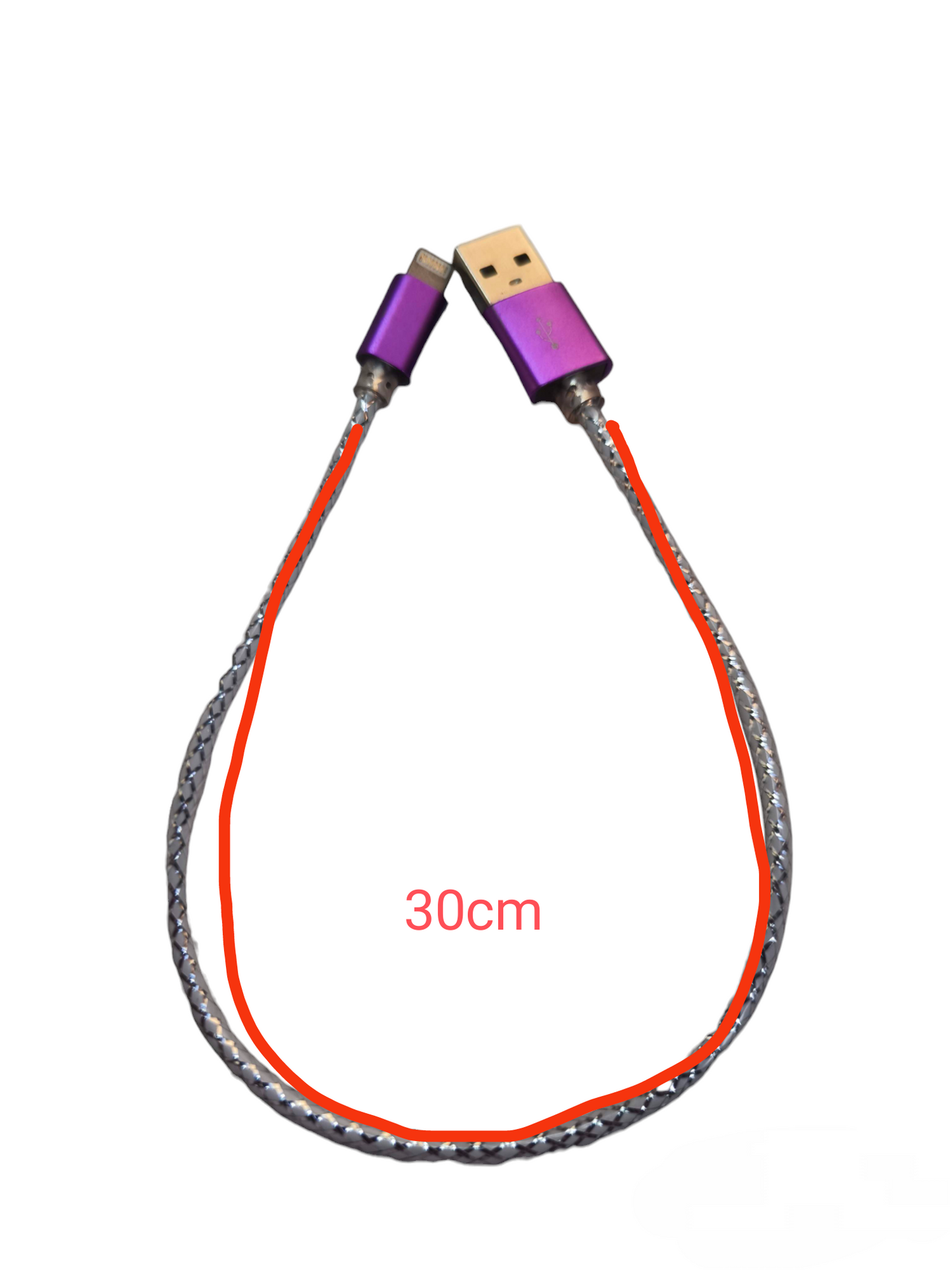 Smart Phone Charging Cord Lighting to USB cable 30cm with purple connectors and braided sheath