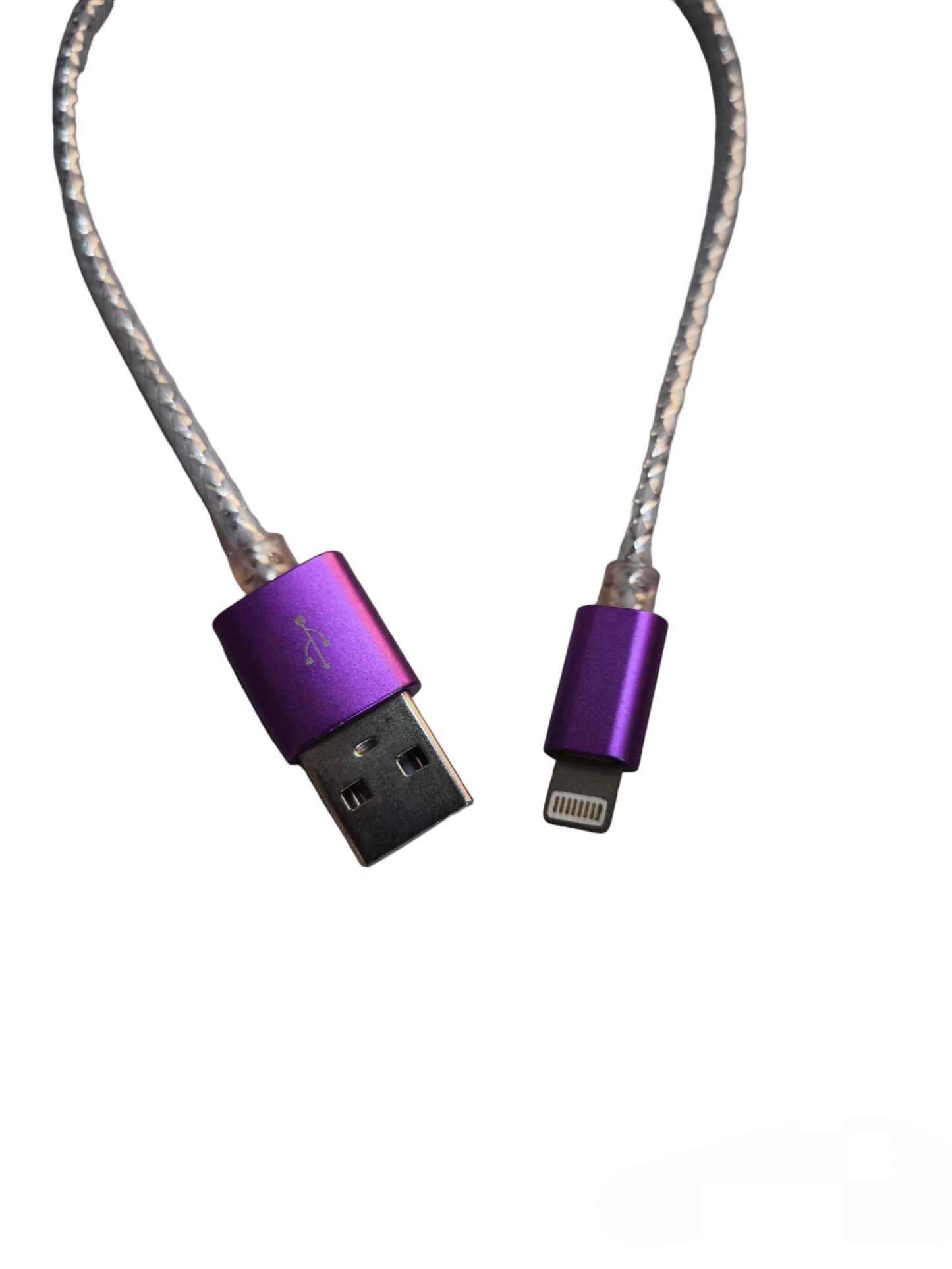 Smart Phone Charging Cord Lighting to USB with purple connectors and braided cable from China