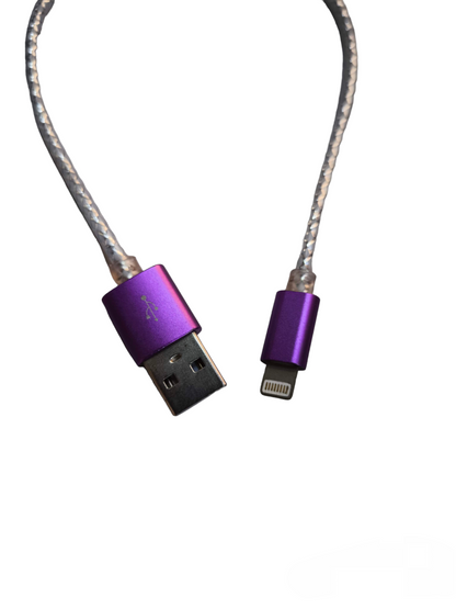 Smart Phone Charging Cord Lighting to USB with purple connectors and braided cable from China