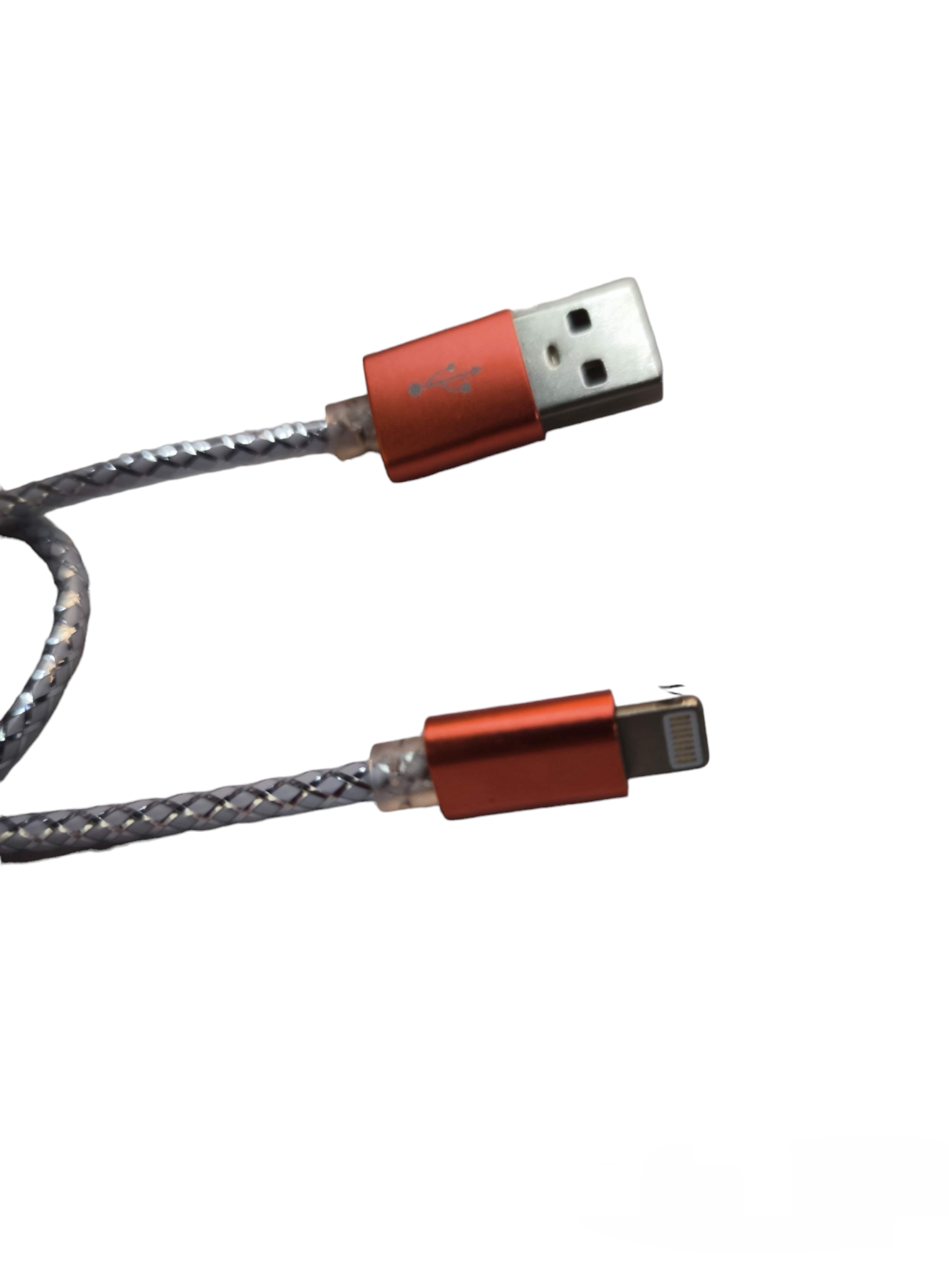 Smart Phone Charging Cord Lighting to USB with red aluminum connectors and braided cable from China vendor