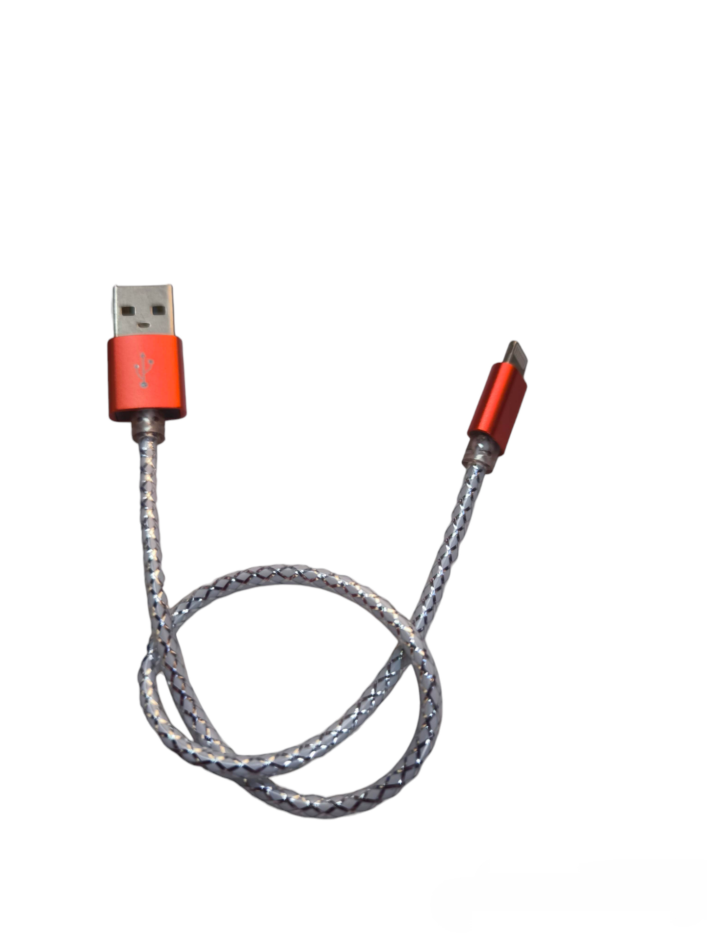 Smart Phone Charging Cord Lighting to USB with red connectors and braided cable from China