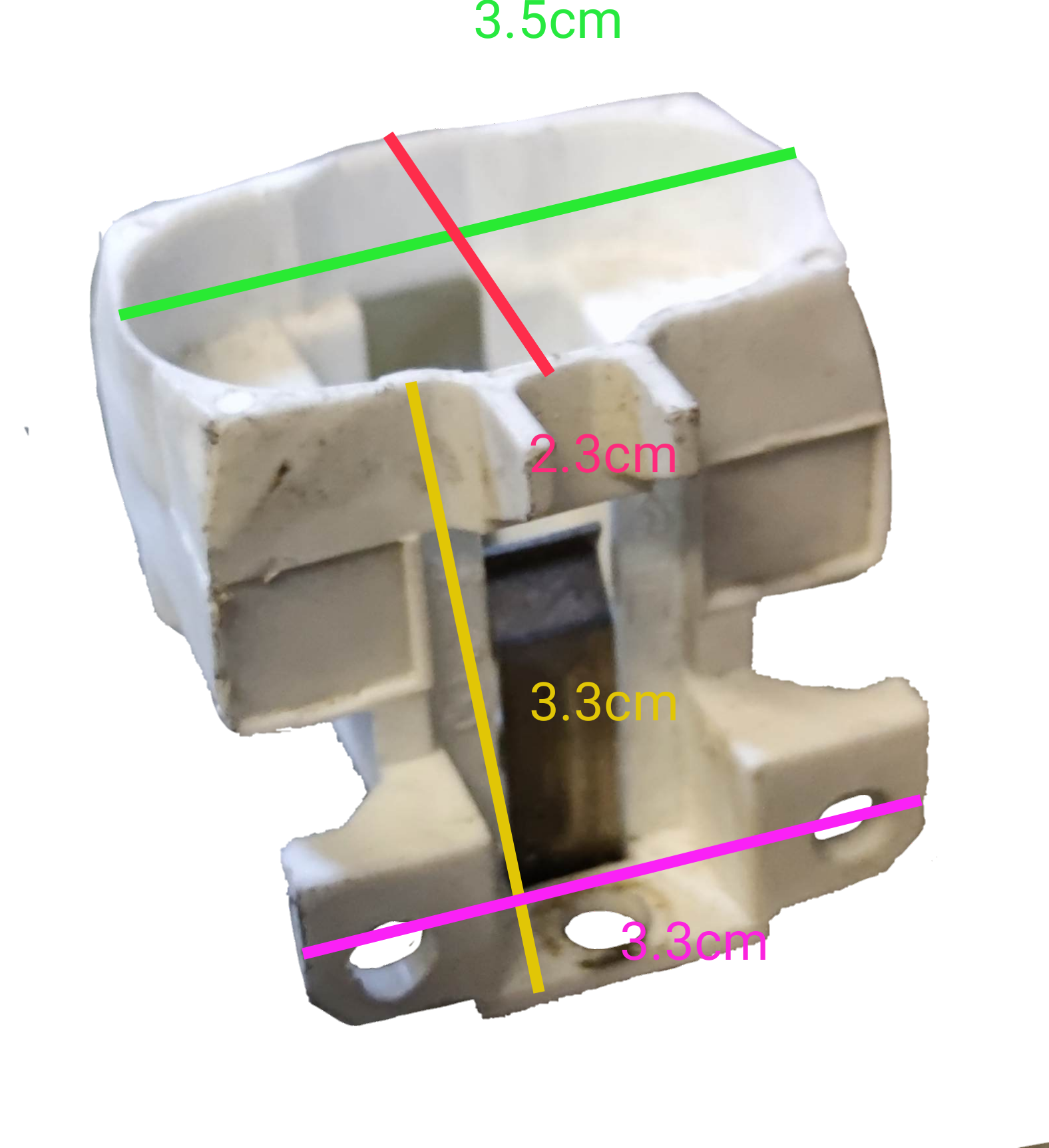 White Socket for PL Lights G23 with precise dimensions for lighting installation and accessories
