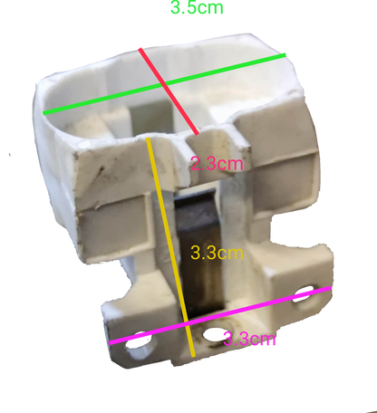 White Socket for PL Lights G23 with precise dimensions for lighting installation and accessories
