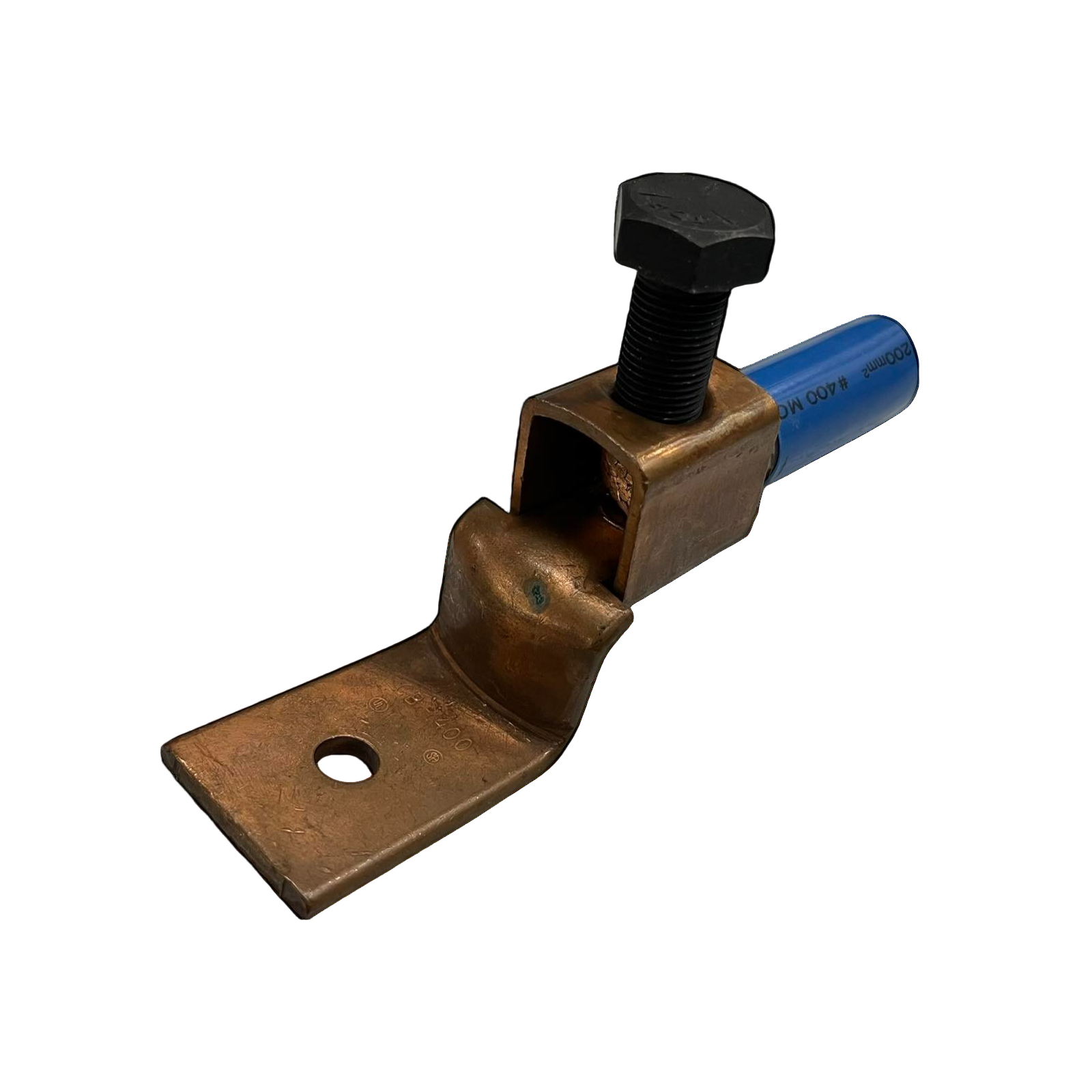 Close-up of a Local brand Solderless Terminal Lugs 200mm - 250mm for electrical circuitry connections Solderless Terminal Lugs 175mm to 200mm Wire Size Copper, SA-400 Electx Electrical Supply