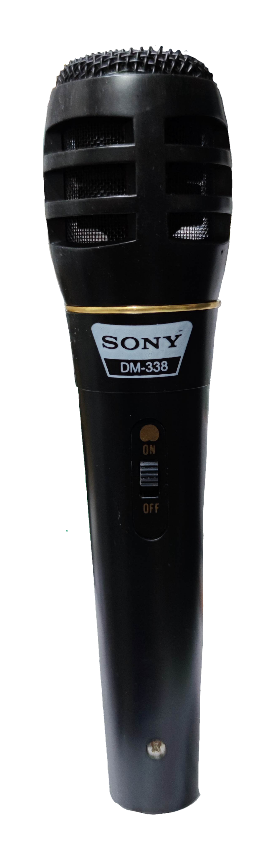 Sony DM-338 microphone with microphone cord in black with on off switch and metal grille
