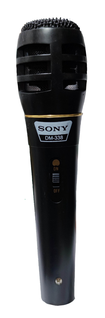 Sony DM-338 microphone with microphone cord in black with on off switch and metal grille