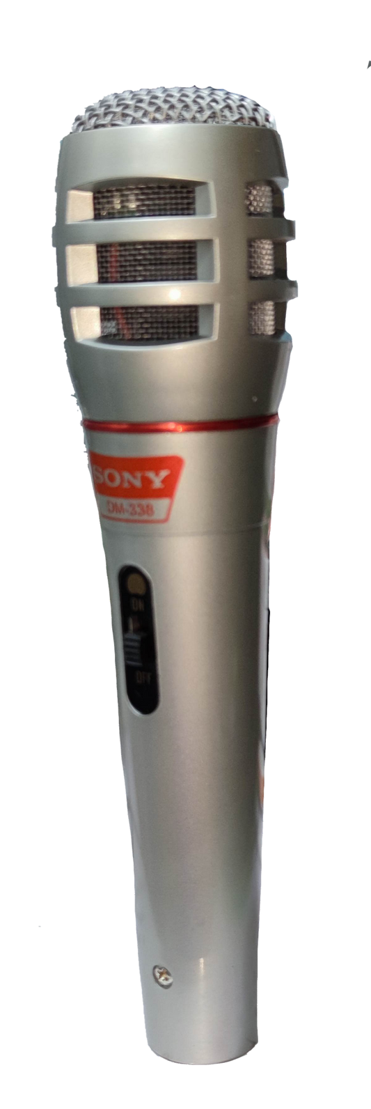 Sony microphone with microphone cord featuring a silver grille and cylindrical body for clear audio capture