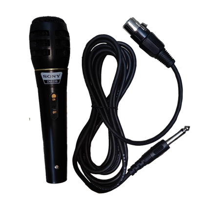 Sony microphone with microphone cord featuring on and off switch and XLR to 1/4 inch plug