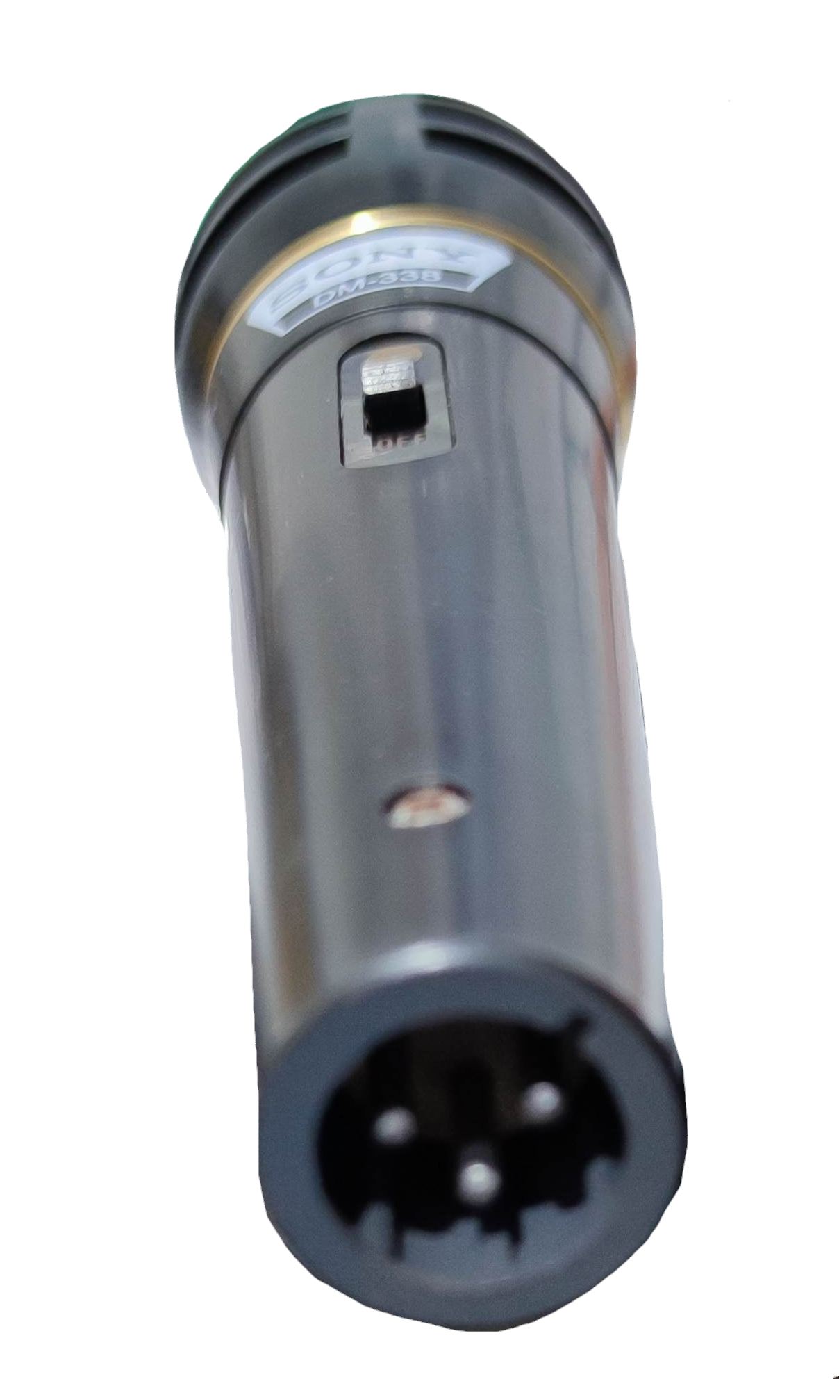 Sony microphone with microphone cord featuring a black metal body and XLR connector