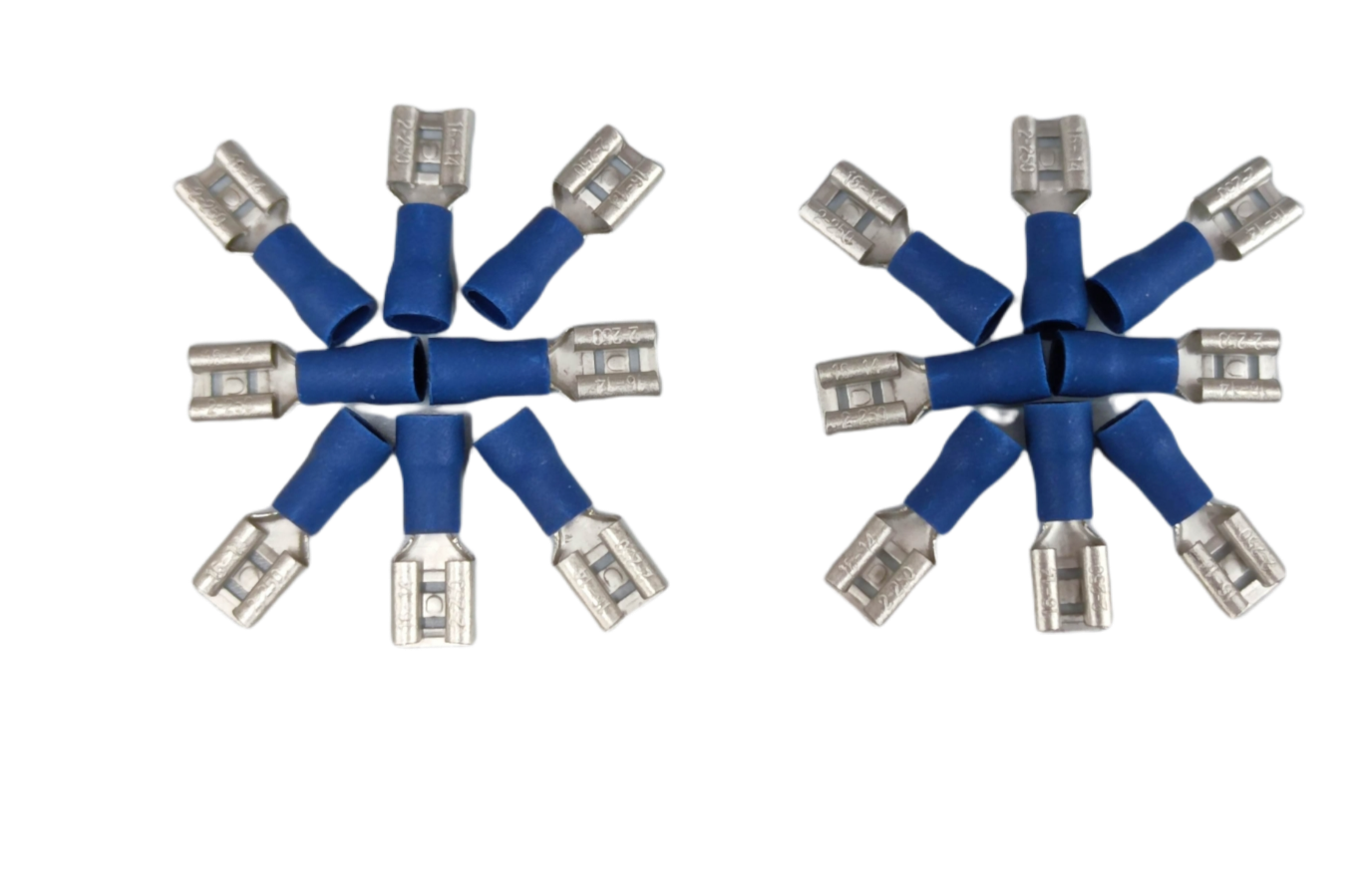 Pack of spade terminal connector 7mm with durable blue insulation for secure electrical connections