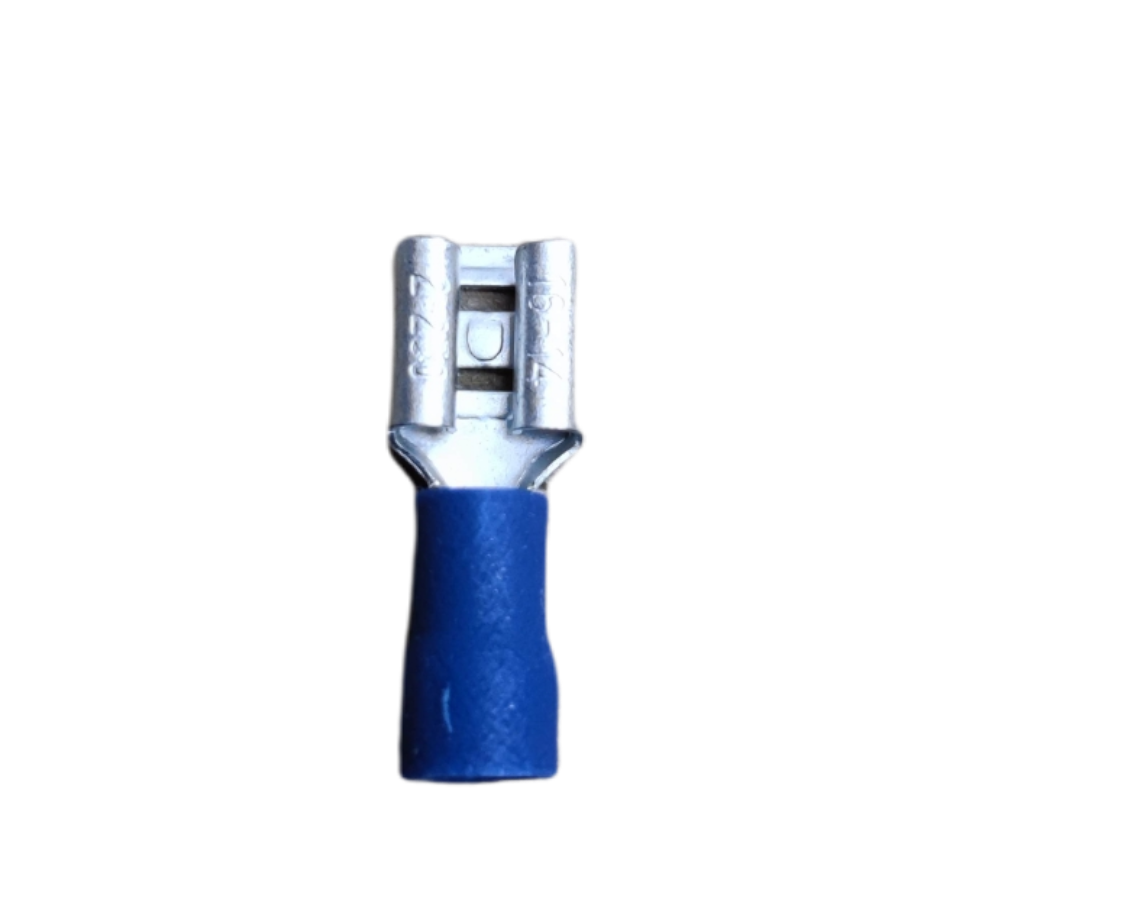 Spade terminal connector 7mm with a blue insulated handle for secure electrical connections