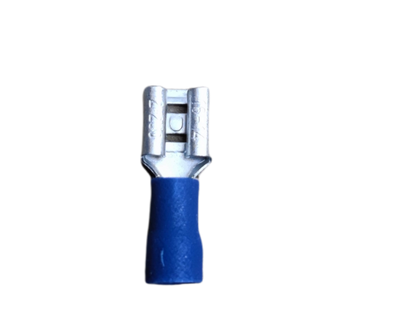 Spade terminal connector 7mm with a blue insulated handle for secure electrical connections