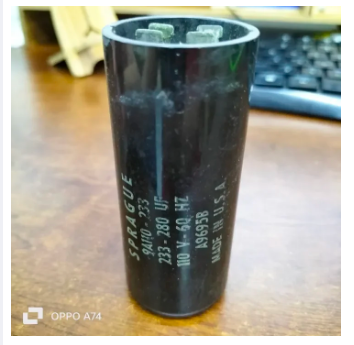 Sprague Motor Starting Capacitor 233-280UF in a cylindrical shape for fan repairs