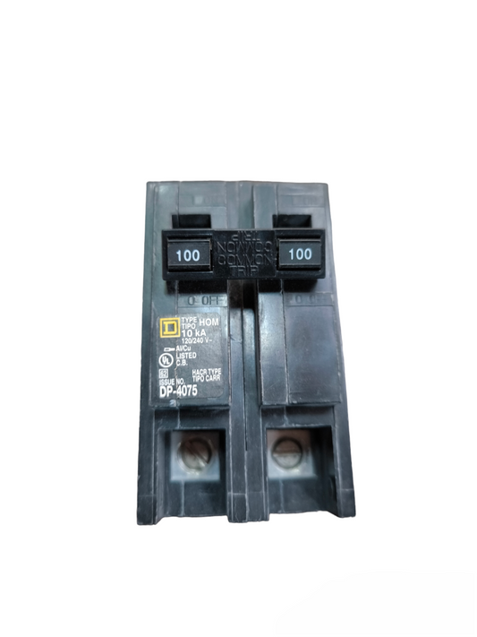 Square D 100A 2 Pole Circuit Breaker black electrical component with labeled switches