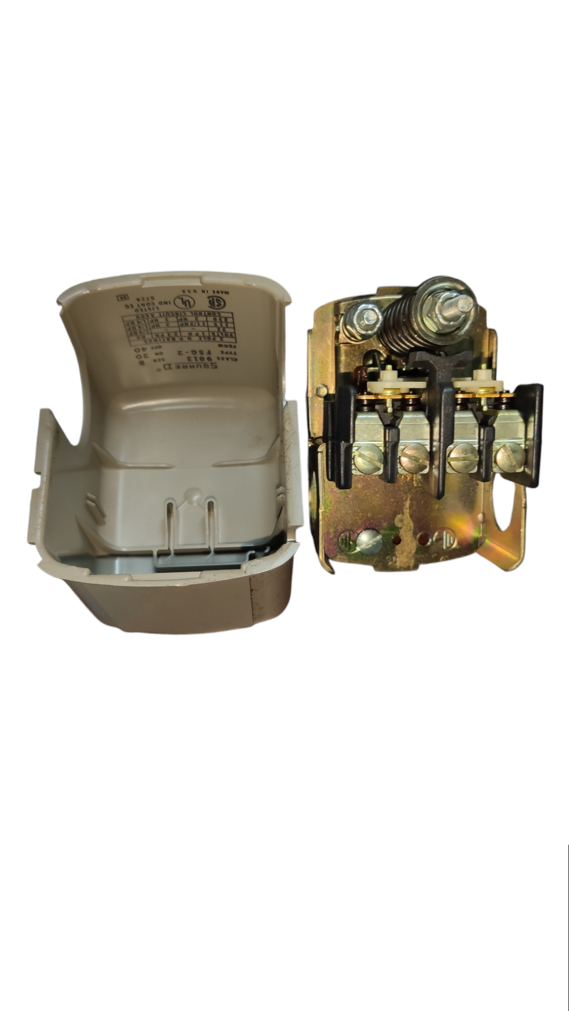 Square D Pressure Switch electrical component with protective cover removed showing internal contacts and spring mechanism