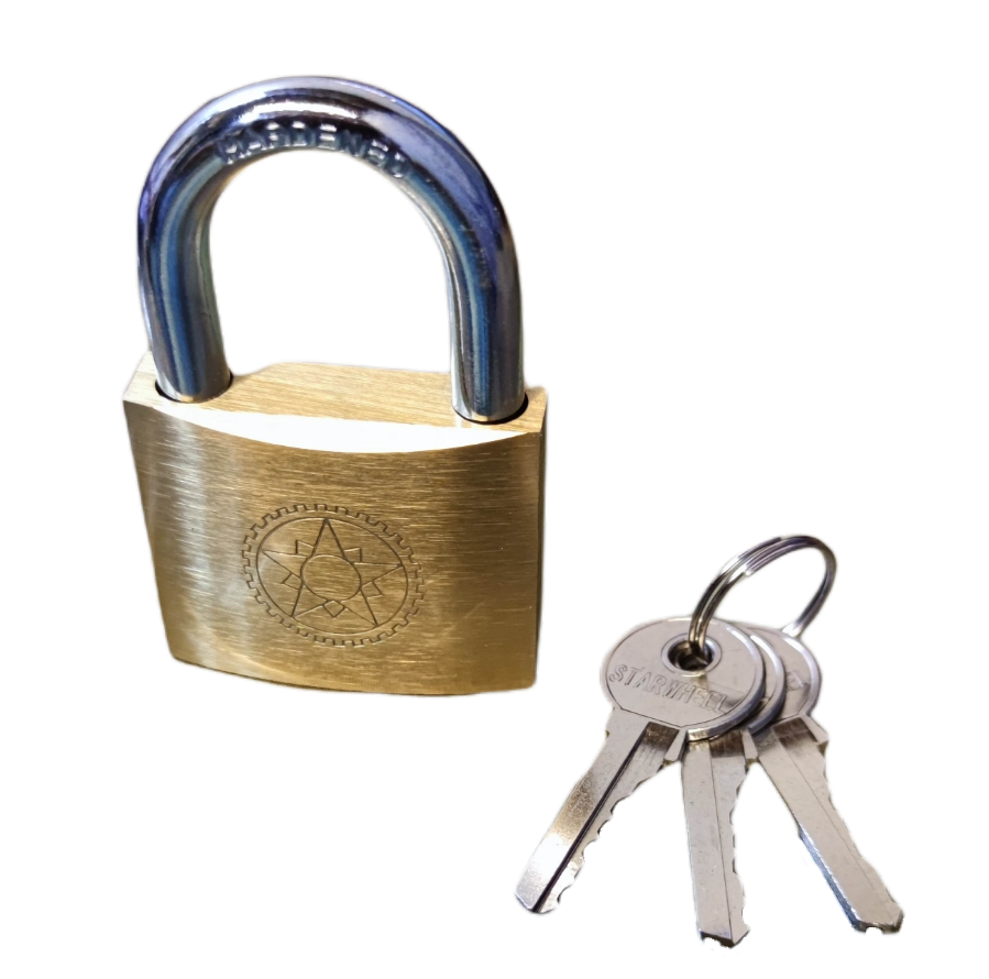 Star Wheel brass padlock with three keys for secure locking solutions