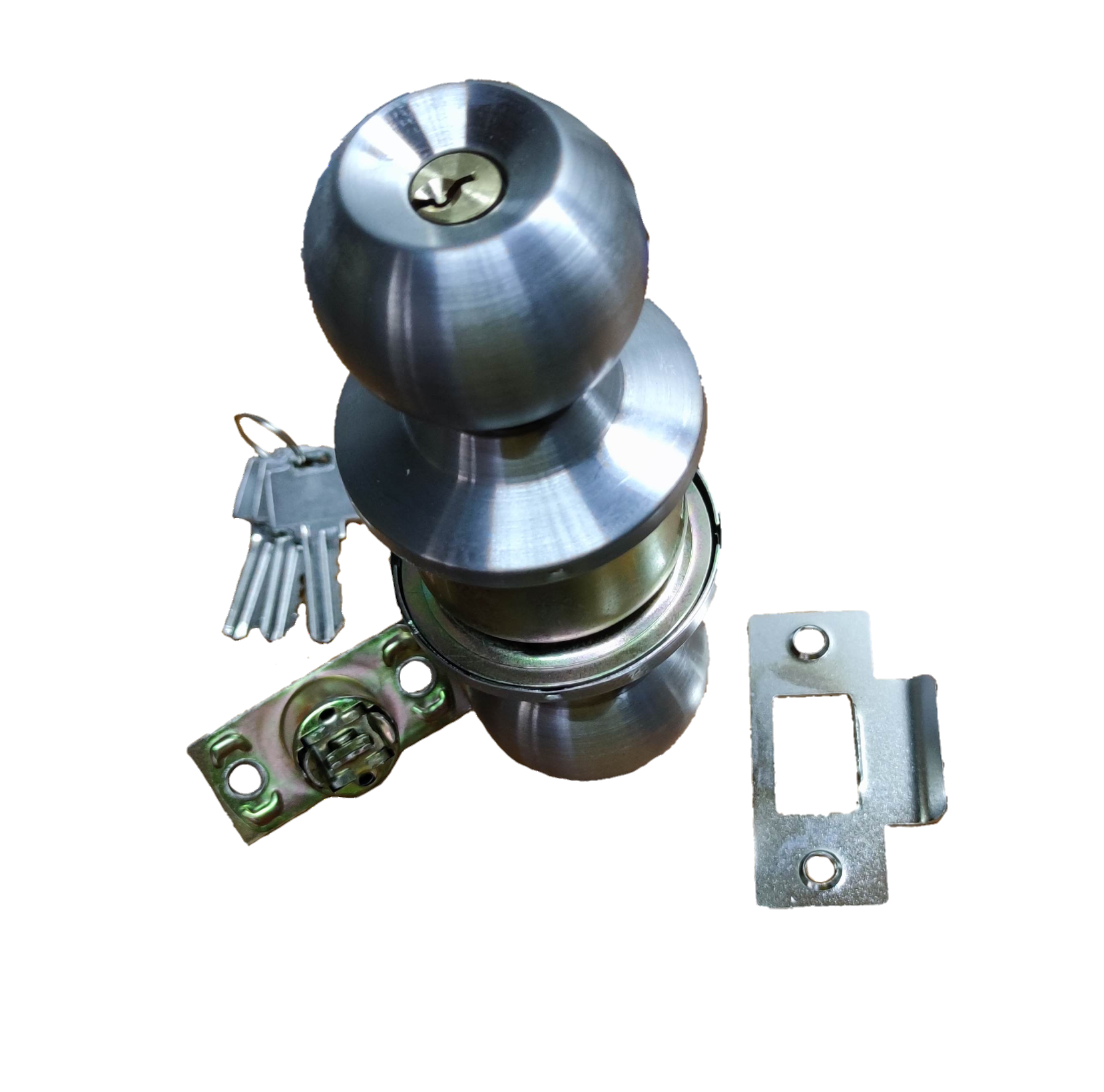 Star Wheel Door Knob stainless steel keyed entry lockset with keys and strike plate