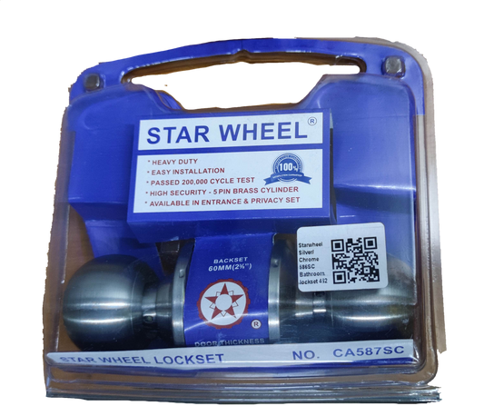 Star Wheel Door Knob heavy duty lockset with silver chrome finish and high security brass cylinder