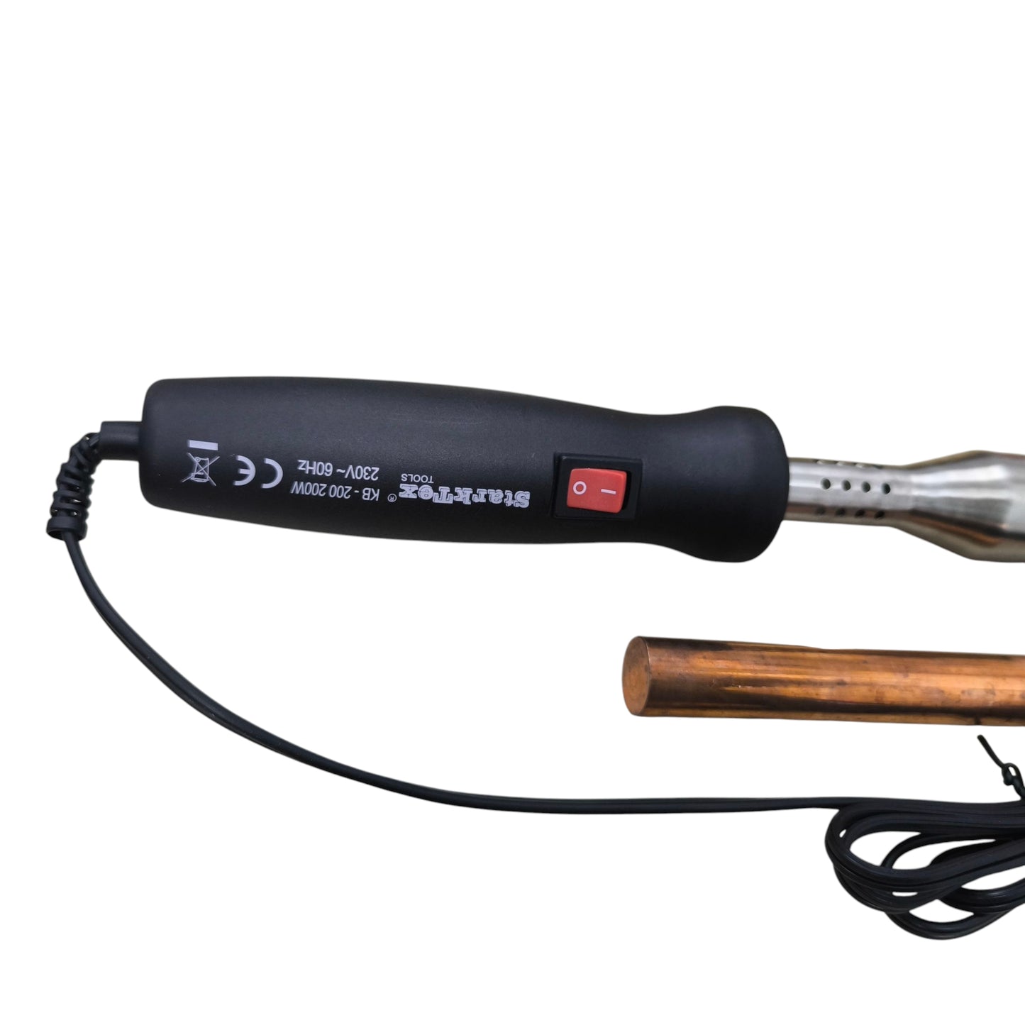 Starktex 200W Soldering Iron 220V with black ergonomic handle and power switch connected to a cord