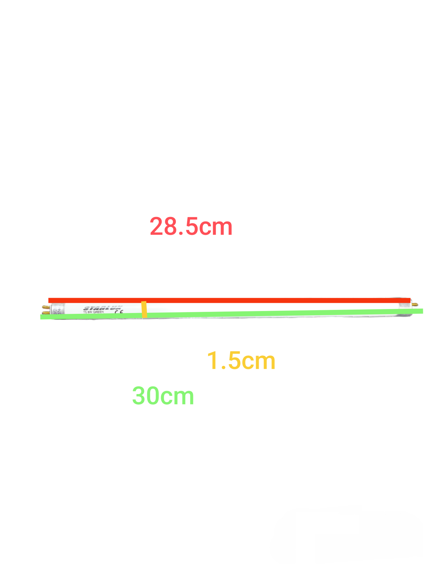 Orbik 8W T5 fluorescent tube green compact fluorescent bulb with detailed length measurements