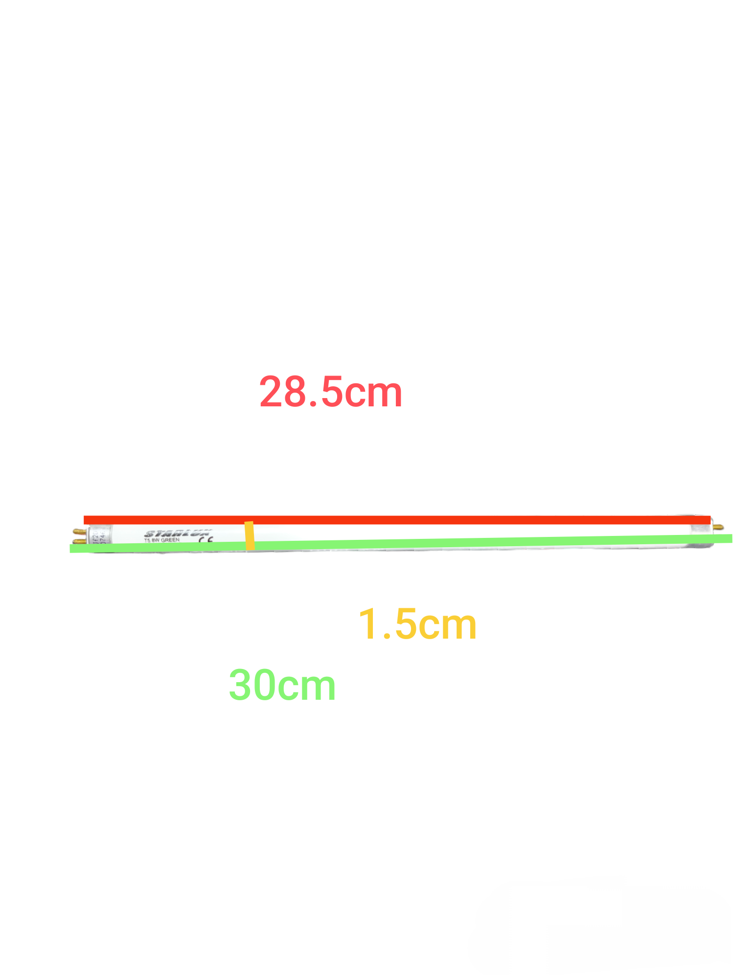 Orbik 8W T5 fluorescent tube green compact fluorescent bulb with detailed length measurements