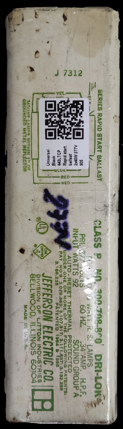 Universal Start Ballast 2 x 40W 2x40W 277V AC electrical circuitry part in white rectangular casing