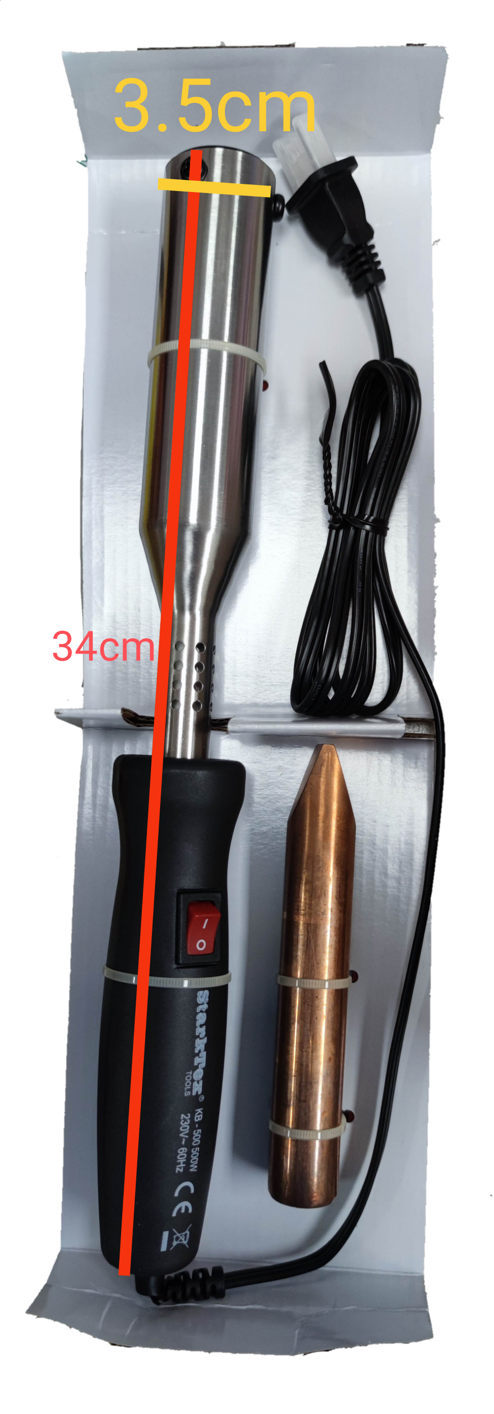 Startrek 500W Soldering Iron 220V with metal tip and power cord in packaging