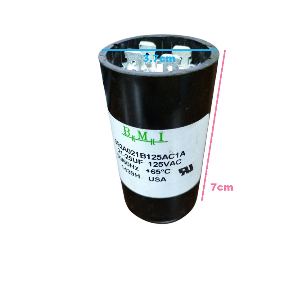 BMI Starting Capacitor 21-25MFD for Motor with specifications of 125VAC and 7cm height