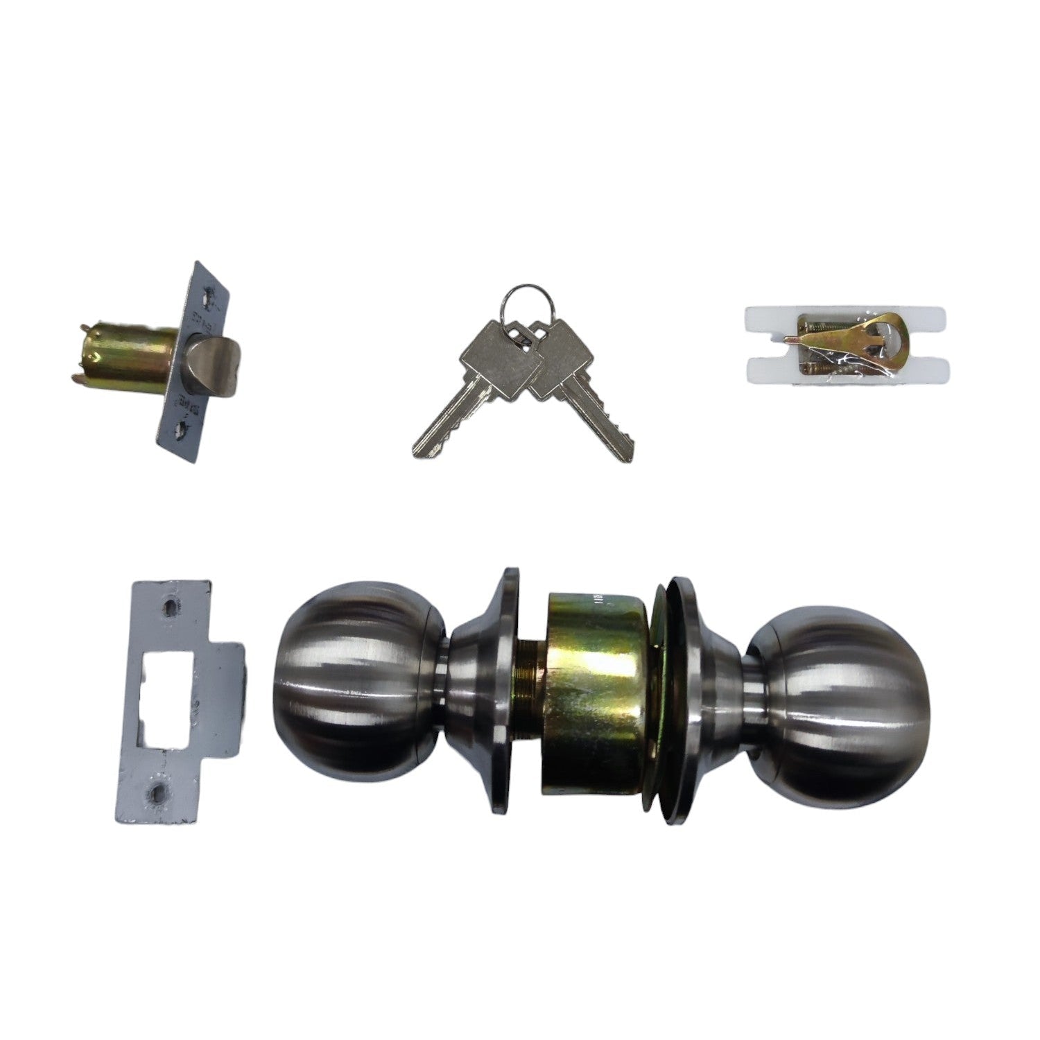 Starwheel Entrance Lockset Door Knob in Satin Nickel with keys and hardware components included
