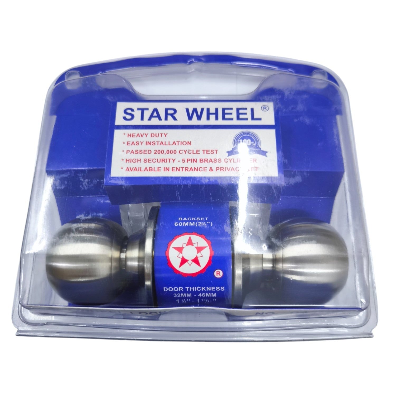 Starwheel Entrance Lockset Door Knob in Packaging with Heavy Duty Design for Easy Installation