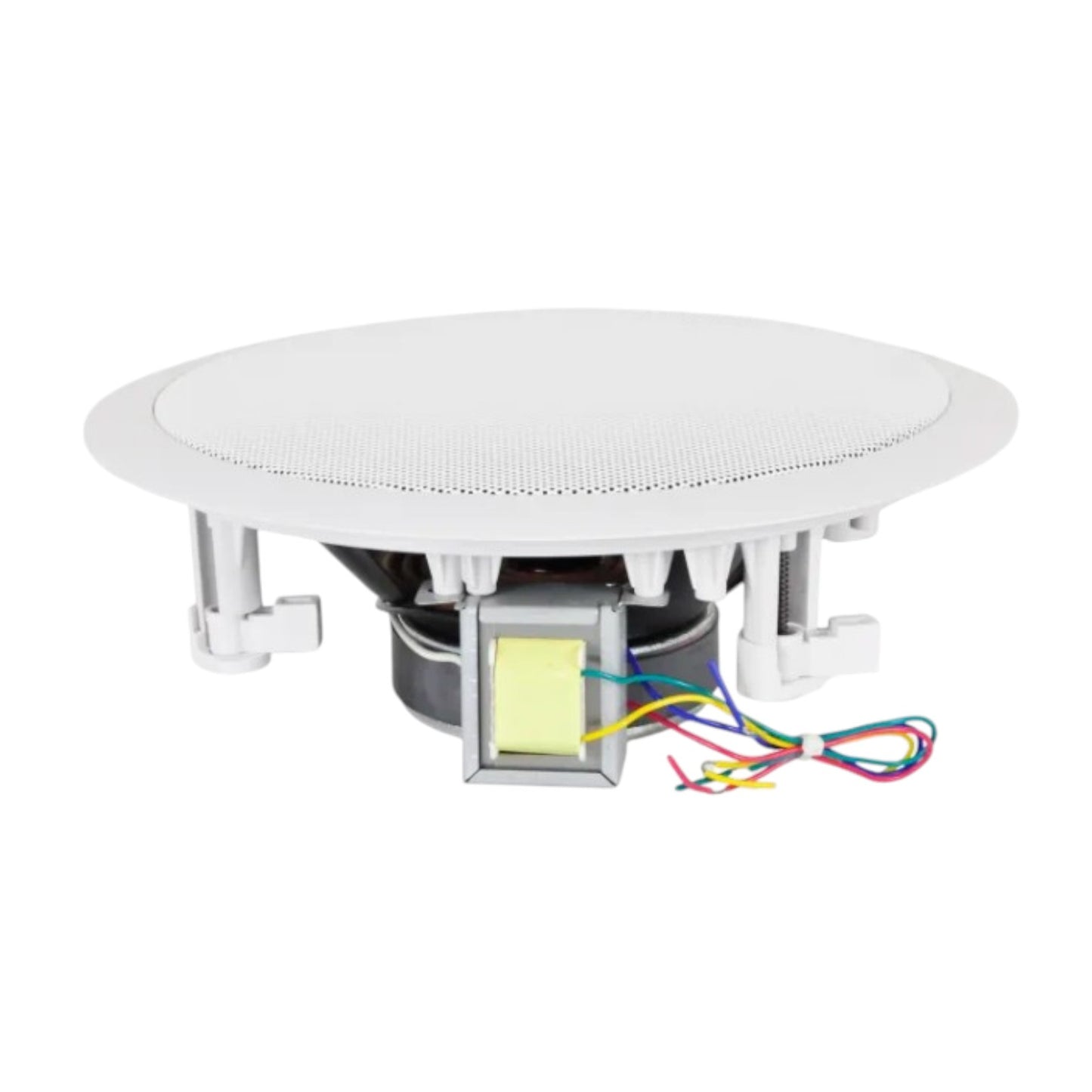 Stellar Clio Series 8 Inches Ceiling Speaker white round in ceiling speaker with grille transformer and colored wires