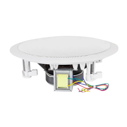Stellar Clio Series 8 Inches Ceiling Speaker white round in ceiling speaker with grille transformer and colored wires